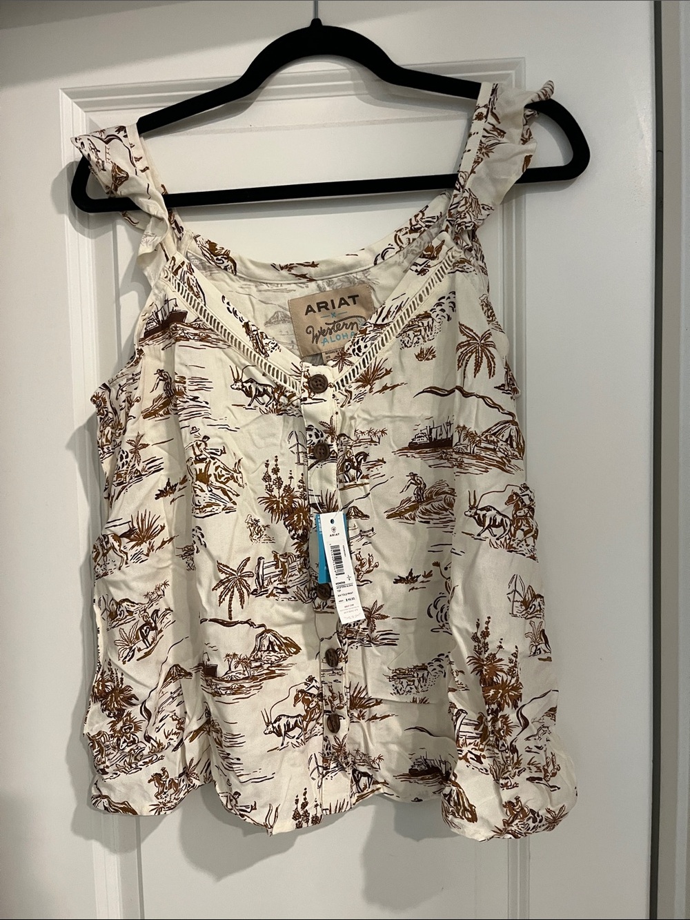Ariat Cream Tank Top with Brown Scenic Print